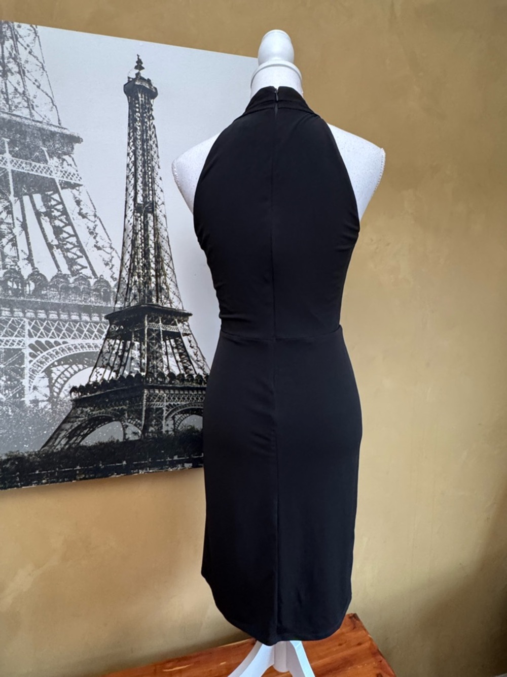 White House Black Market Black Halter Sheath Dress with Silver Buckle - Picture 4 of 5